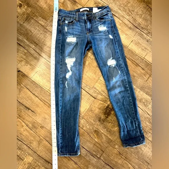 Women's‎ Mid Rise Relaxed Fit Skinny Distressed Denim Blue Jeans Size 3 - Picture 5 of 8